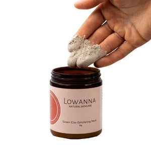 Lowanna natural skincare green clay exfoliating mask in use